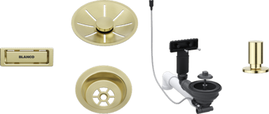 BLANCO Pribor SATIN ZLATNA InFino set 1x3,5" (čašica, InFino ukrasna rozeta, C-overflow preljev komplet), s dalj.upr. okrugli podizač SATIN ZLATNA